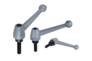 Clamping levers, steel with external thread, threaded pin black oxidised steel