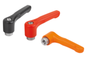 Clamping levers, die-cast zinc, flat with internal thread, threaded insert stainless steel