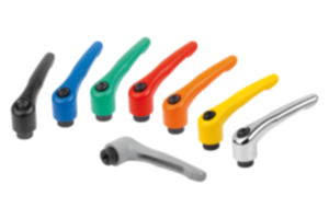 Clamping levers, die-cast zinc with internal thread, threaded insert black oxidised steel