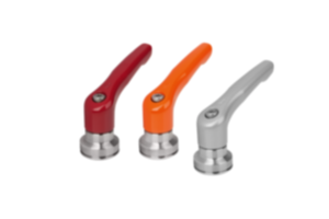 Clamping levers, die-cast zinc with internal thread and clamping force intensifier, threaded insert stainless steel