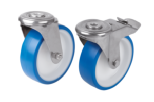 Swivel castors with bolt hole  stainless steel, for sterile areas