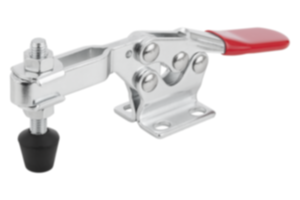 Toggle clamps horizontal  with flat foot and adjustable clamping spindle