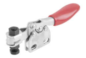 Toggle clamp mini, horizontal with straight foot and adjustable clamping spindle