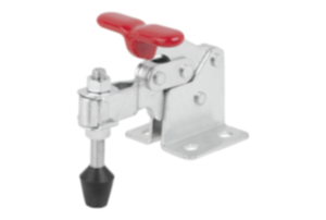 Toggle clamps vertical with flat foot and adjustable clamping spindle