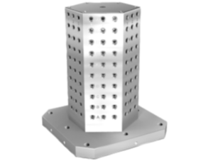 Clamping towers, grey cast iron, 6-sided,  with grid holes