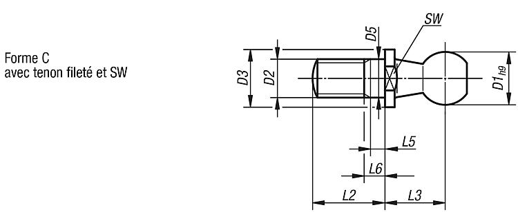 Embout taraudé à rotule sur palier lisse en Inox, DIN ISO 12240-4